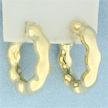 Italian Pillowy Design Hoop Earrings in 14k Yellow Gold