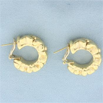 Italian Puffy X Design Hoop Earrings in 14k Yellow Gold