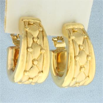 Italian Quilted Design Hoop Earrings in 18k Yellow Gold