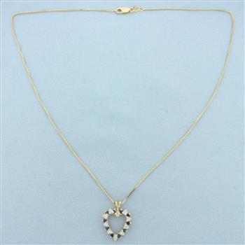 Italian Sapphire and Diamond Heart Necklace in 14k Yellow Gold