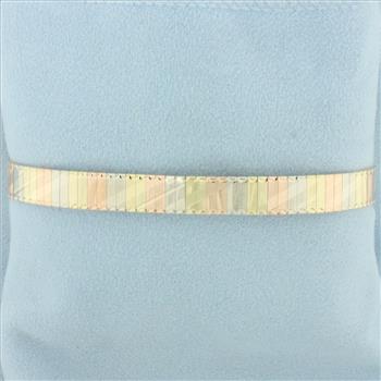 Italian Tri Color Diamond Cut Omega Bracelet in 14k Yellow, Rose, and White Gold