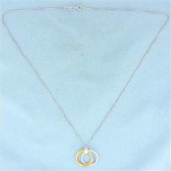 Italian Tri-Color Diamond Circle Necklace in Gold Plated Sterling Silver