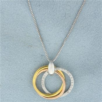 Italian Tri-Color Diamond Circle Necklace in Gold Plated Sterling Silver