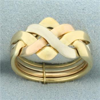 Italian Tri-Color Puzzle Ring in 18k Yellow, White, and Rose Gold