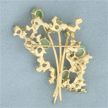 Jade Flower Bouquet Brooch in 14k Yellow Gold