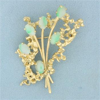 Jade Flower Bouquet Brooch in 14k Yellow Gold