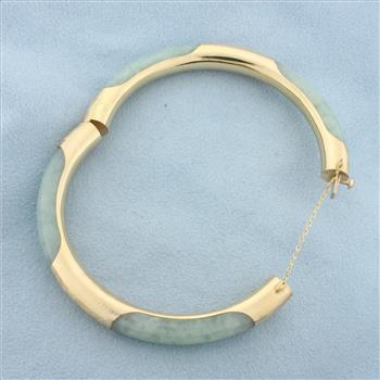 Jade Hinged Bangle Bracelet in 14k Yellow Gold