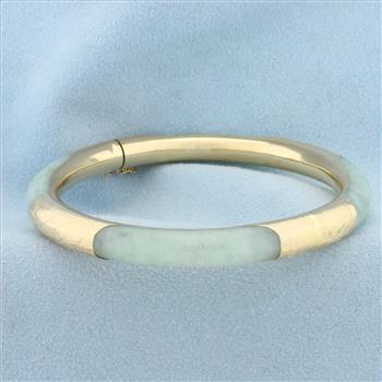 Jade Hinged Bangle Bracelet in 14k Yellow Gold