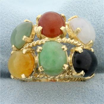 Jade Multi Color Statement Ring in 14K Yellow Gold | Property Room