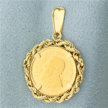 Krugerrand Coin Pendant in 14k Yellow Gold Coin Bezel
