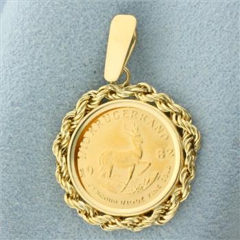 Krugerrand Coin Pendant in 14k Yellow Gold Coin Bezel