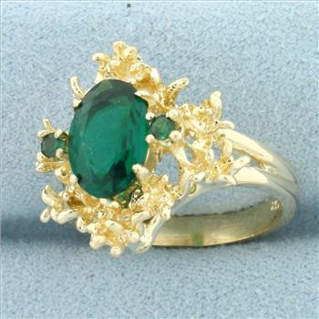 Lab Emerald Designer Ring in 14k Yellow Gold