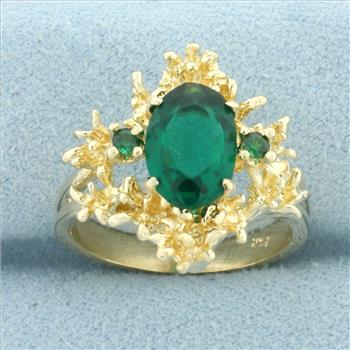 Lab Emerald Designer Ring in 14k Yellow Gold