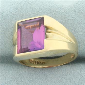 Lab Pink Sapphire Ring in 10k Yellow Gold