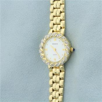 Ladies Geneve Diamond Watch in Solid 14k Yellow Gold