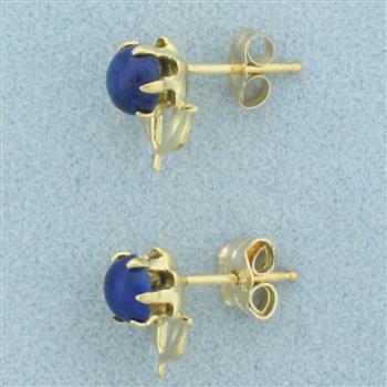 Lapis Lazuli Flower Earrings in 14k Yellow Gold