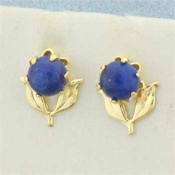 Lapis Lazuli Flower Earrings in 14k Yellow Gold