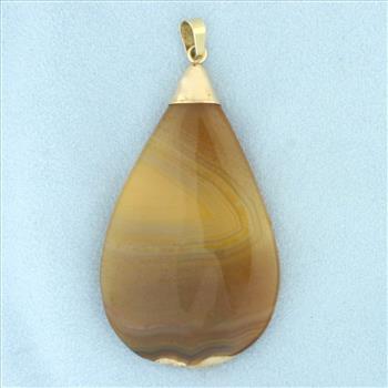 Large Agate Teardrop Pendant in 18k Yellow Gold