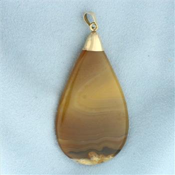 Large Agate Teardrop Pendant in 18k Yellow Gold