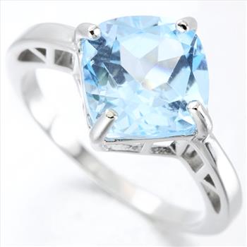 Large Blue Topaz Solitaire Ring in Sterling Silver