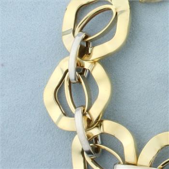 Large Cable Circle Link Bracelet in 14k Yellow and White Gold