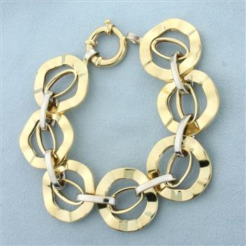 Large Cable Circle Link Bracelet in 14k Yellow and White Gold