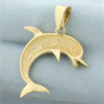 Large Dolphin Pendant in 14k Yellow Gold