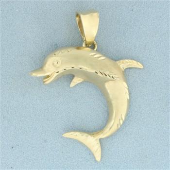 Large Dolphin Pendant in 14k Yellow Gold