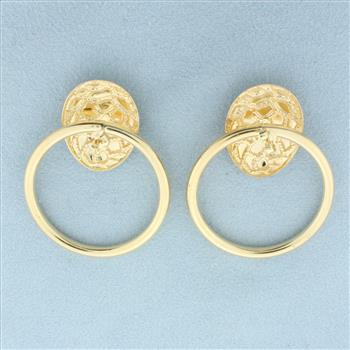 Large Door Knocker Hoop Earrings in 14k Yellow Gold