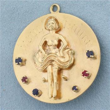 Large French Moulin Rouge Cancan Dancer Pendant in 14k Yellow Gold