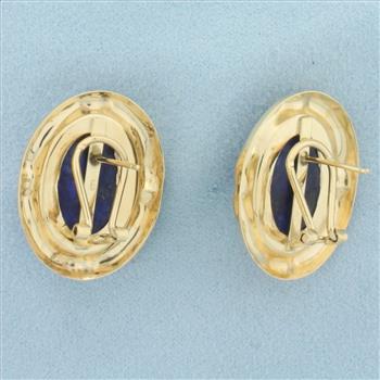 Large Lapis Lazuli Button Earrings in 14k Yellow Gold
