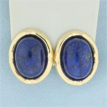 Large Lapis Lazuli Button Earrings in 14k Yellow Gold