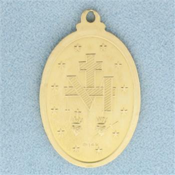Large Miraculous Medal Virgin Mary Pendant in 14k Yellow Gold