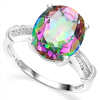 Large Mystic Topaz and Diamond Ring in Sterling Silver