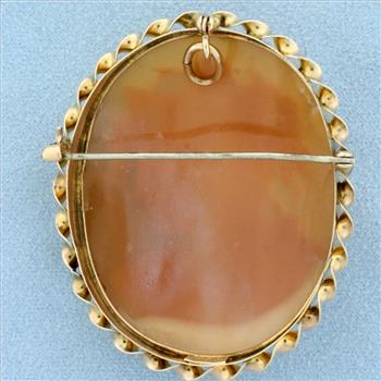 Large Vintage Shell Cameo Pin or Pendant in 10k Yellow Gold