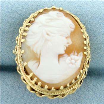 Large Vintage Shell Cameo Ring in 14k Yellow Gold