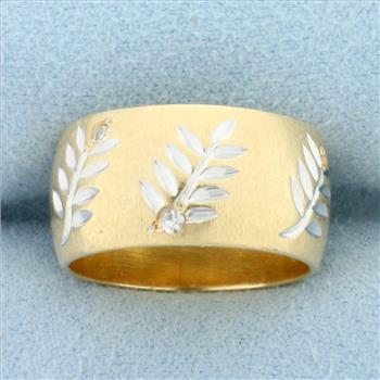 Leaf Nature Design Diamond Band Ring in 14k Yellow Gold