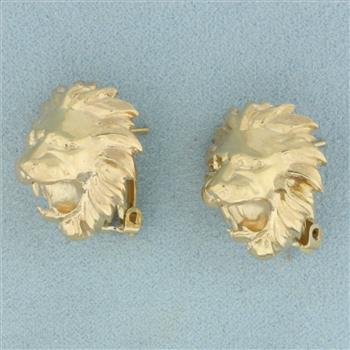Lion Omega Back Earrings in 14k Yellow Gold