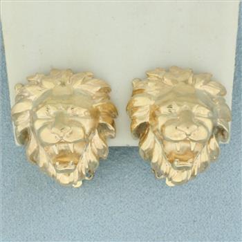 Lion Omega Back Earrings in 14k Yellow Gold