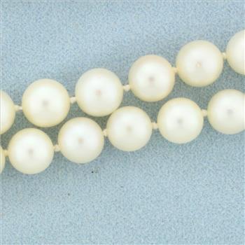 Long 25 Inch Vintage Akoya Pearl Double Strand Necklace in 14K White Gold