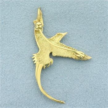 Long Tail Feather Bird Pedant or Pin in 18k Yellow Gold