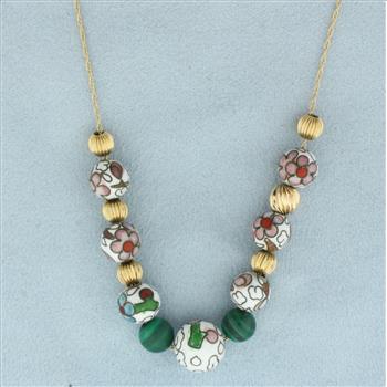 Malachite and Gold Bead Add a Bead Necklace in 14k Yellow Gold