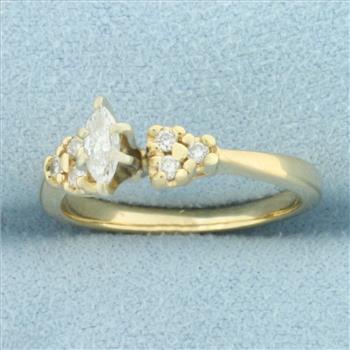 Marquise Diamond Accented Engagement Ring in 14k Yellow Gold