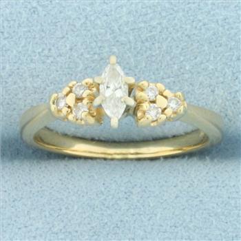 Marquise Diamond Accented Engagement Ring in 14k Yellow Gold