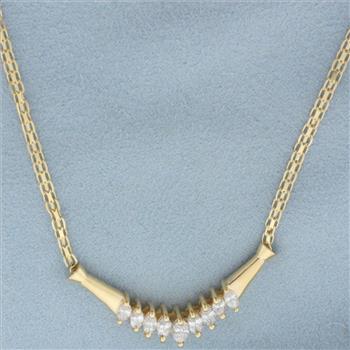 Marquise Diamond Adjustable Length Necklace in 14k Yellow Gold