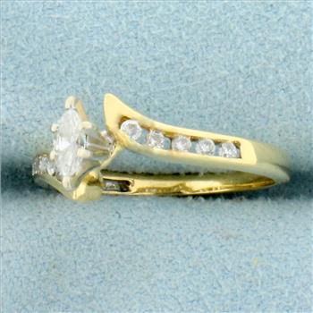 Marquise Diamond Bypass Design Engagement Ring in 14K Yellow Gold