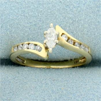Marquise Diamond Bypass Design Engagement Ring in 14K Yellow Gold