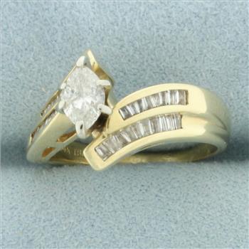 Marquise Diamond Bypass Ring in 14k Yellow Gold