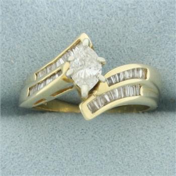 Marquise Diamond Bypass Ring in 14k Yellow Gold