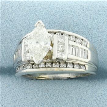 Marquise Diamond Engagement Ring in 14k White Gold